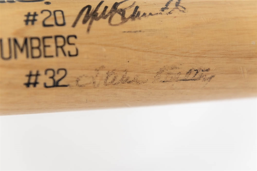 Rawlings-Adirondack Phillies Retired Numbers bat multi-signed by Richie Ashburn, Robin Roberts, Mike Schmidt, and Steve Carlton (Carlton Signature Faded) - JSA Auction Letter
