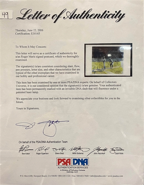 Beautifully Matted/Framed Roger Maris Autographed Display (23x20) - JSA LOA