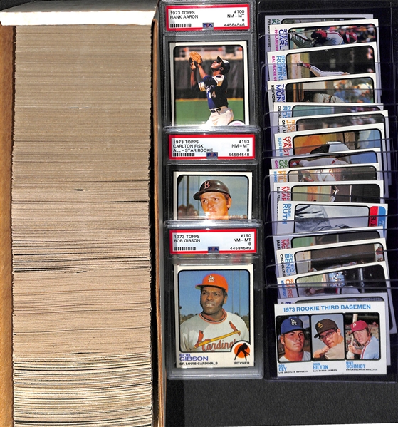 1973 Topps Baseball Card Set Missing 3 Cards Listed Above - Mostly Pack-Fresh Cards Inc. Aaron #100 PSA 8, Carlton Fisk Rookie #193 PSA 8 and Gibson #190 PSA 8