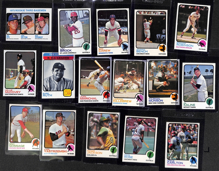1973 Topps Baseball Card Set Missing 3 Cards Listed Above - Mostly Pack-Fresh Cards Inc. Aaron #100 PSA 8, Carlton Fisk Rookie #193 PSA 8 and Gibson #190 PSA 8