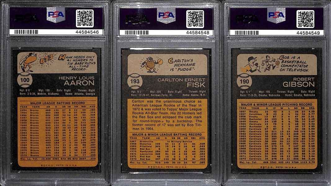 1973 Topps Baseball Card Set Missing 3 Cards Listed Above - Mostly Pack-Fresh Cards Inc. Aaron #100 PSA 8, Carlton Fisk Rookie #193 PSA 8 and Gibson #190 PSA 8