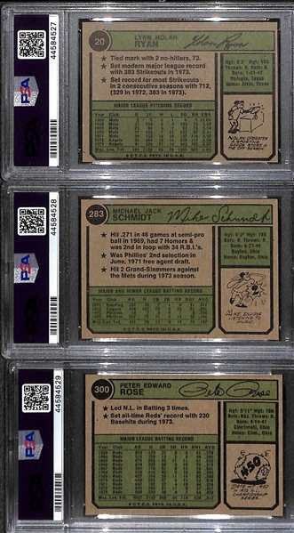 1974 Topps Baseball Card Complete Set - Mostly Pack-Fresh Cards Inc. Schmidt #283 PSA 8, Nolan Ryan #20 PSA 7, and Pete Rose #300 PSA 6