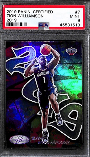 Lot of 2 - 2019-20 NBA Hoops Zion Williamson Autograph Rookie Card PSA 10 & 2019-20 Panini Certified Zion Williamson 2019 Rookie Insert Card PSA 9