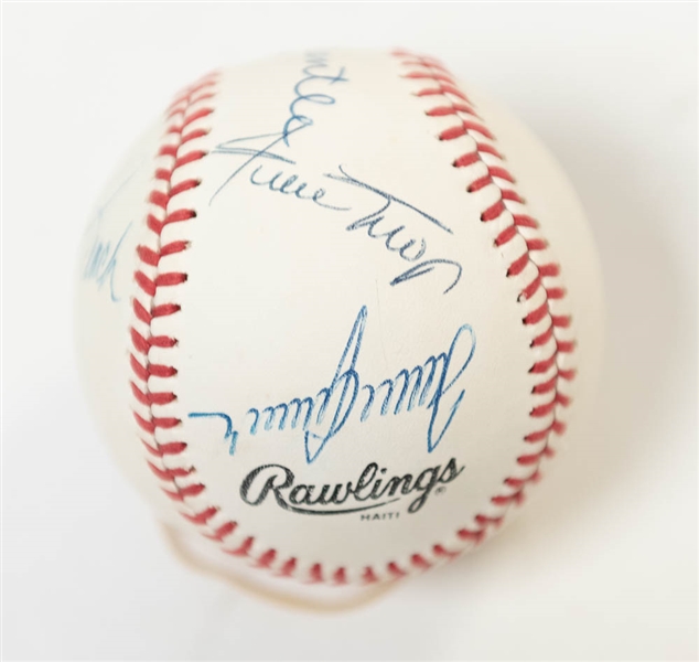 Baseball HOF'ers Signed Ball w. Mickey Mantle & Willie Mays - JSA LOA
