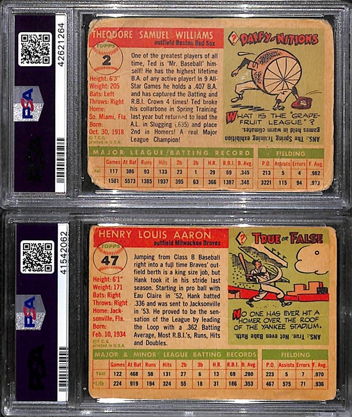 1955 Topps Ted Williams (#2) & Hank Aaron (#47) - Both Graded PSA 1 (PR)