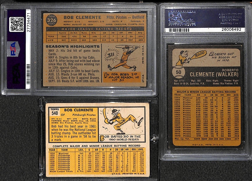 Roberto Clemente Lot - 1960 Topps #326 PSA 2.5, 1963 Topps #540, 1973 Topps #50 PSA 4