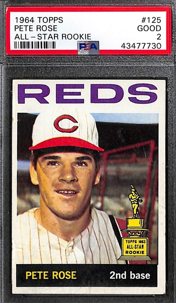 Lot of (2) Pete Rose Cards - 1964 Topps #125 PSA 2 & Signed 1981 Topps Card (PSA/DNA Certified)