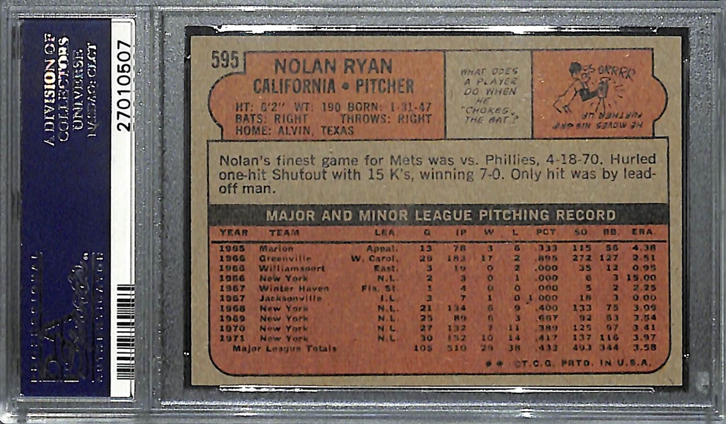 1972 Topps Nolan Ryan #595 Graded PSA 9 Mint
