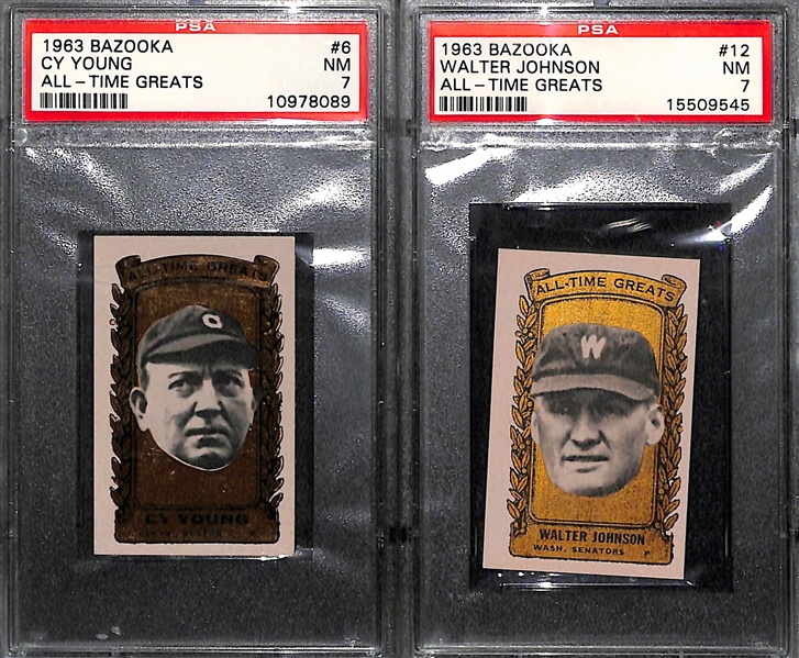 Lot of (2) 1963 Bazooka Cards - Cy Young PSA 7, Walter Johnson PSA 7