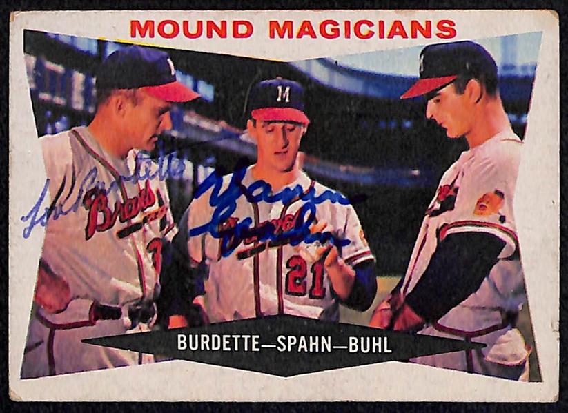 (6) Vintage Signed Cards - 1940 Playball Lonny Frey, 1960 Burdette/Spahn, 1961 Fleer Sewell, 1967 Topps B. Robinson, 1967 & 1968 E. Mathews  - JSA Auction Letter
