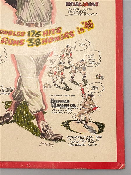1947 15x20 Louisville Slugger Ted Williams Original Countertop Advertising Display (Stand on Back Never Opened, 6 Pinholes Around Edges)