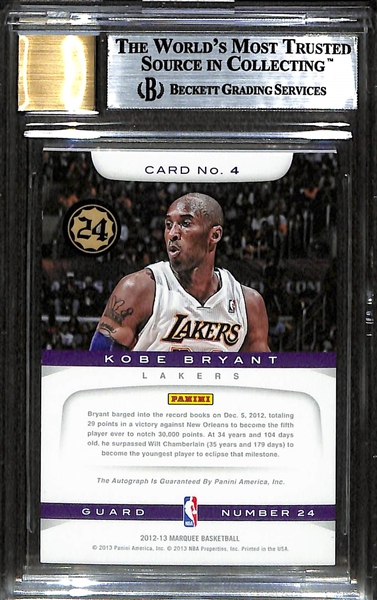 2012-13 Panini Marquee Kobe Bryant Certified Autograph BGS 9 (10 Autograph)