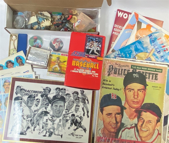 Lot of Old Baseball Collectibles Inc. 1966 Koufax SGA Keychain, 1969 Transogram Willie Horton, 1960s-1970s Baseball Place Mats (w/ 2 Orioles All-Time Greats), + More