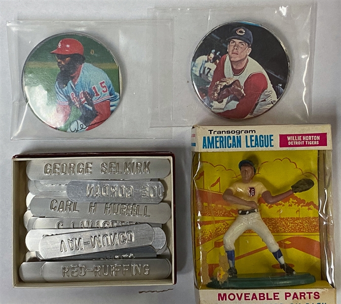 Lot of Old Baseball Collectibles Inc. 1966 Koufax SGA Keychain, 1969 Transogram Willie Horton, 1960s-1970s Baseball Place Mats (w/ 2 Orioles All-Time Greats), + More