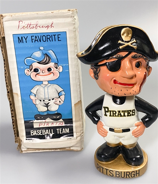 Vintage 1960s Pittsburgh Pirates Bobblehead - Round Gold Base - w. Box