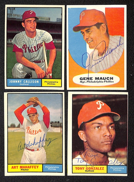 Lot of (15) Phillies, Cubs, White Sox Signed Vintage (1960-66) Cards (inc. Mauch, Callison, Mahaffey, Amaro, Gonzalez, Freese, Hansen, Averill,+) - JSA Auction Letter