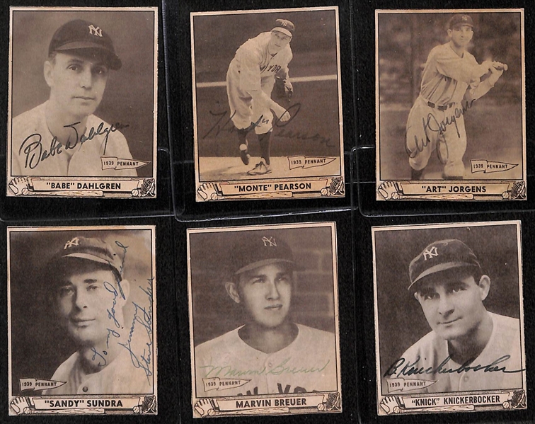 Lot of (6) 1940 Play Ball Signed Yankees Cards (JSA Auction Letter) w/ Babe Dahlgren, Pearson, Jorgens, Sundra, Breuer, Knickerbocker (Cards Are Authentic/Trimmed) - JSA Auction Letter