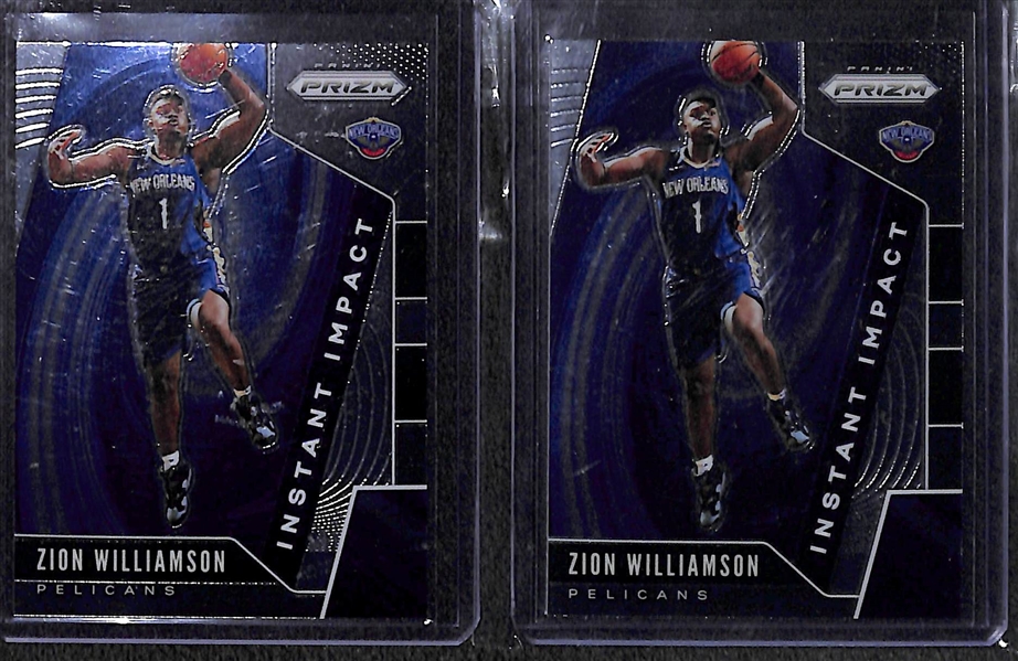 Lot of (8) Zion Williamson 2019-20 Rookie Cards (6 Prizm, Donruss, Hoops)