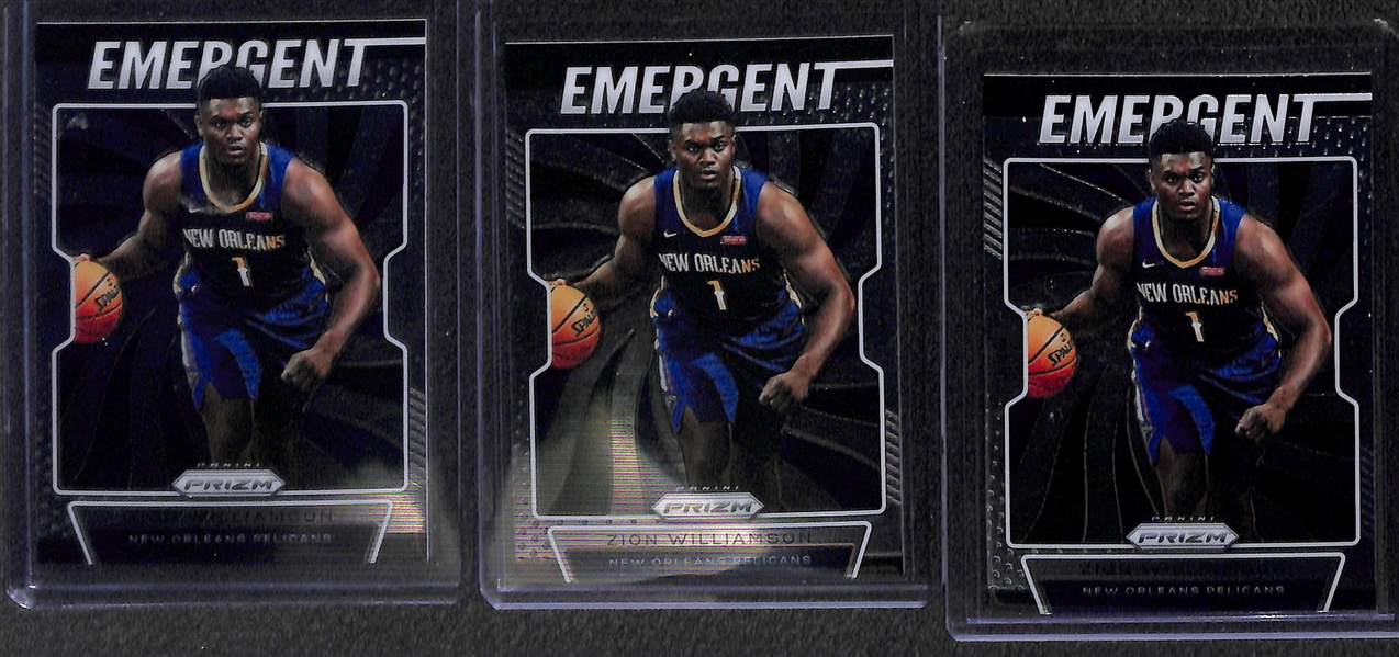 Lot of (8) Zion Williamson 2019-20 Rookie Cards (6 Prizm, Donruss, Hoops)