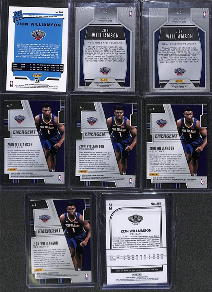 Lot of (8) Zion Williamson 2019-20 Rookie Cards (6 Prizm, Donruss, Hoops)