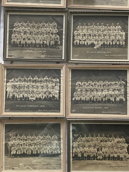 Lot of 14 - 1942 Original Sporting News Framed Baseball Team Photos