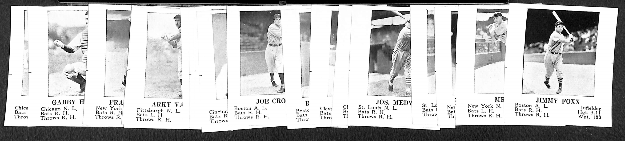 Lot of (21) 1936 S&S Game Cards (Trimmed on Both Sides) w. Foxx, Ott, Hubbell (Mostly HOFers)