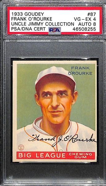 1933 Goudey Frank O'Rourke #87 PSA 4 (Autograph Grade 8) - Pop 1 - Highest Grade of 6 PSA Examples - d. 1986