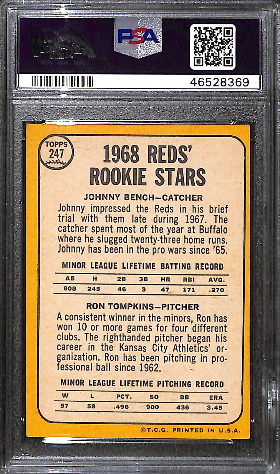Lot Detail - 1968 Topps Johnny Bench Rookie Graded PSA 6