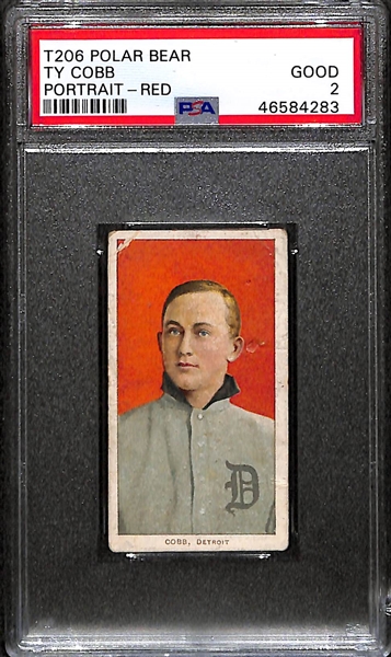 1909-11 T206 Ty Cobb Red Portrait Tobacco Card (Polar Bear Back) Graded PSA 2