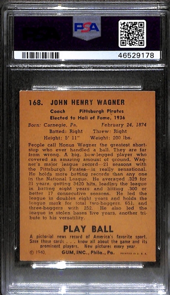 1940 Play Ball #168 Honus Wagner Graded PSA 4.5