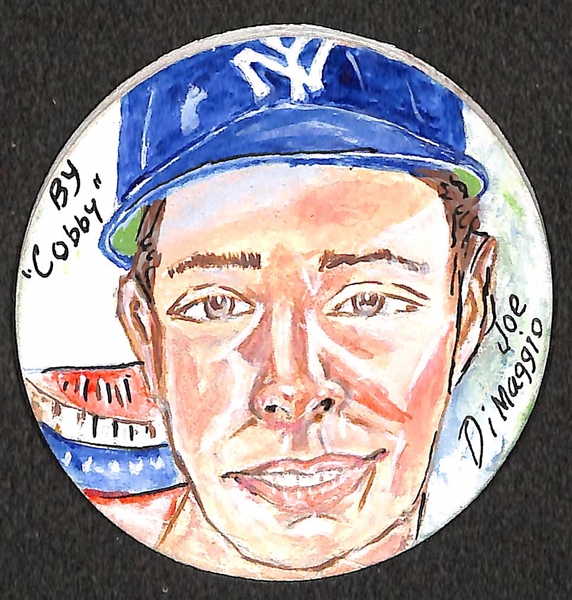 Lot of (3) Yankees Hand-Painted 3 Wood Disks (Ruth, Mantle, DiMaggio) by Artist Cobby From the Uncle Jimmy Collection