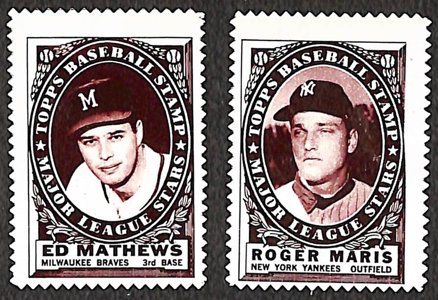 (2) 1961 Topps Baseball Sticker Book Partial Sets (w/ Mantle and Aaron) and Over 30 Loose Stickers