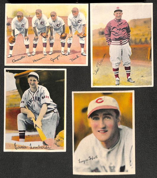 Lot of (4) Cincinnati Reds 1936 R312 Goudey Color Pastel Premiums w/ Reds Infield (w/ Herman), Charles Dressen, Ernie Lombardi, Eugene Schott