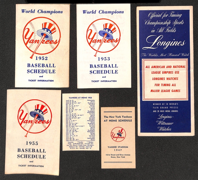 Lot of 1940s-1950s New York Yankees Memorabilia w. 5 Pocket/Wallet Schedules, Yankee Stadium Guide, Ticket Letters/Forms