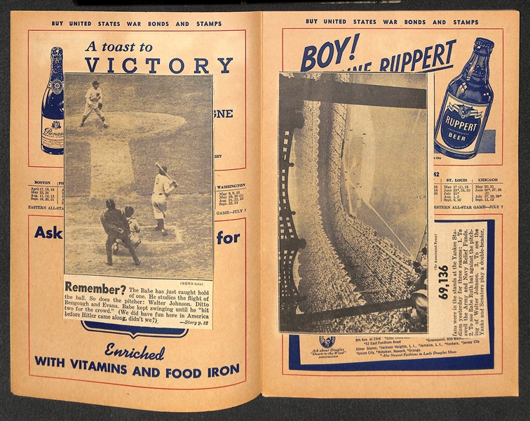 Yankees Score Card & Ticket Stub to 1942 WW2 Army-Navy War Benefit Game (Babe Ruth Famous Exhibition Home Run Off Walter Johnson) August 23, 1942 (Ruth hit 2 Homers!)