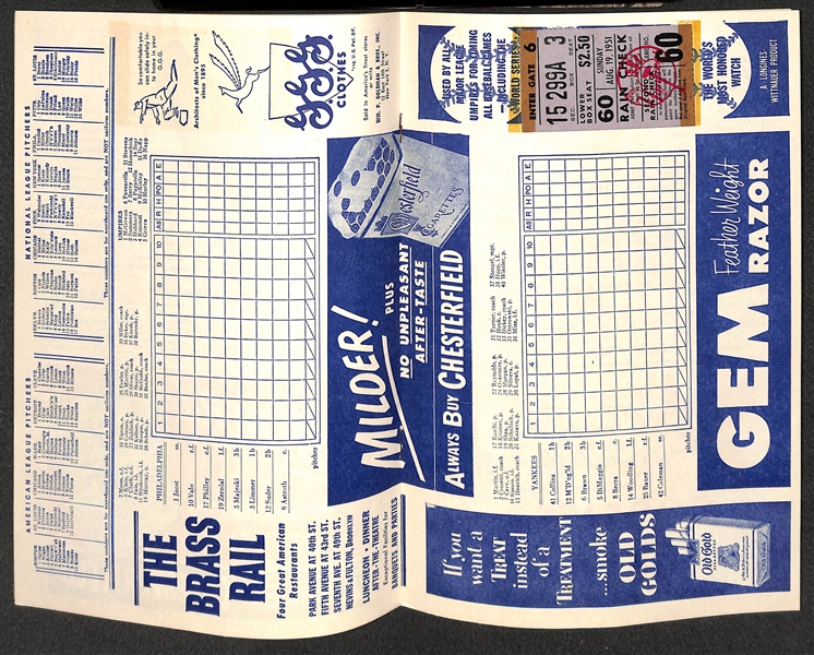 Lot of (6) Yankees 1951 Score Cards - Mantle Rookie Year (w. 1 Ticket Stub to Each Game) - 7/27, 7/29, 8/2, 8/19, 9/16, 9/18