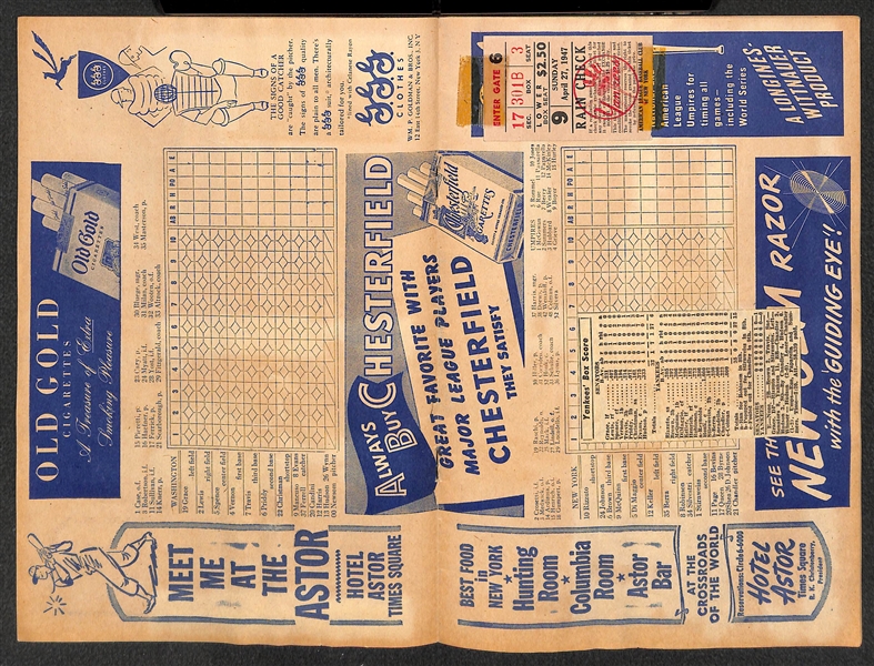 RARE Babe Ruth Day Yankees Score Card & Ticket Stub w/ Clippings on Score Card - April 27, 1947 