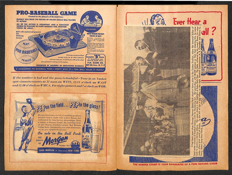RARE Babe Ruth Day Yankees Score Card & Ticket Stub w/ Clippings on Score Card - April 27, 1947 