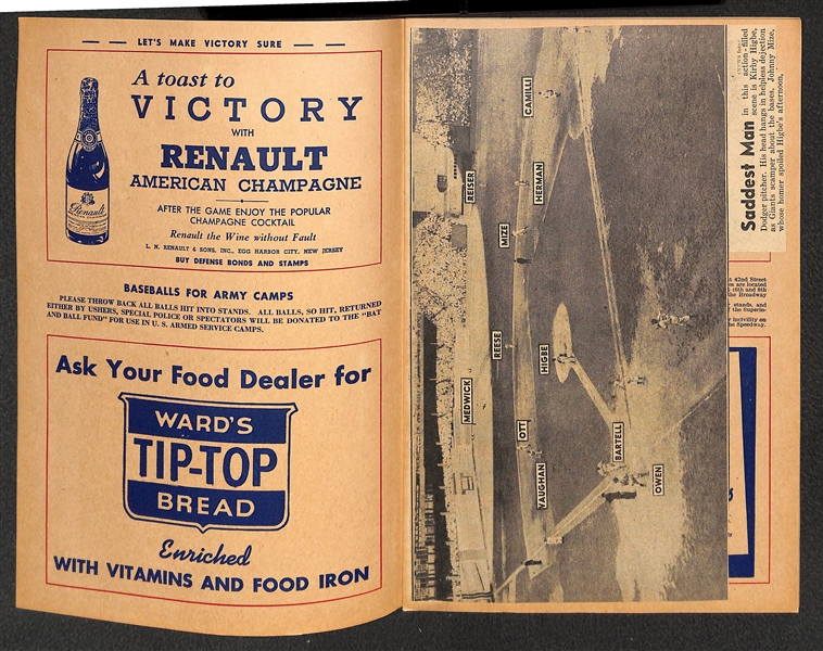 Lot of (4) 1949-1951 Yankee Score Cards, (1) 1964 Yankees Score Card (7/23/64) w. Ticket, (1) 1942 Giants Score Card w. News Clippings Affixed