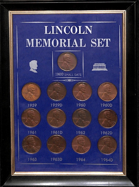 United States 20th Century Type Coins Set (Barber/Liberty/Franklin), 1959-1964D Lincoln Memorial Set & 1968 Coins of the Mints Framed Sets