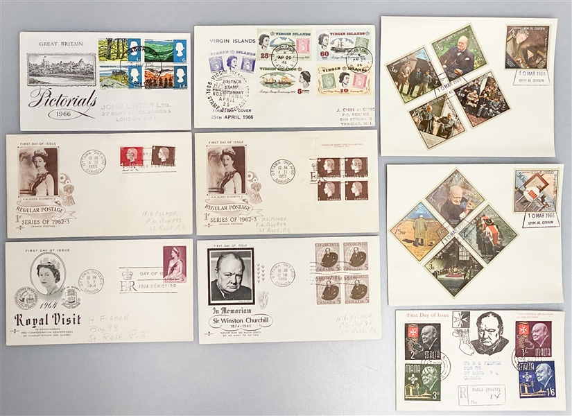 Lot of Over (150) Mostly 1960s FDCs Related to Queen Elizabeth II or Winston Churchill