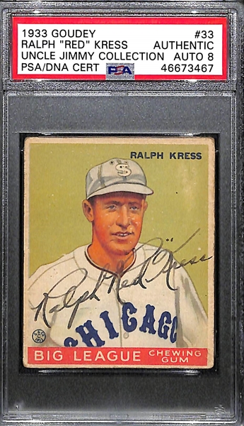 1933 Goudey Ralph Red Kress #33 PSA Authentic (Autograph Grade 8) - Only 1 Graded Higher and Only 4 PSA/DNA Exist (d. 1962)