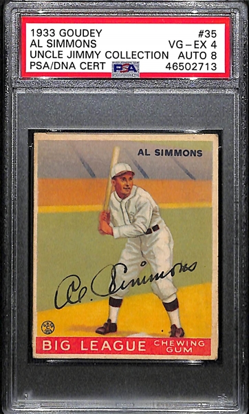 1933 Goudey Al Simmons (HOF) #35 PSA 4 (Autograph Grade 8) - Pop 1 (Highest Grade by Far!) - d. 1956
