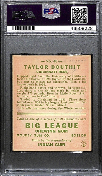 1933 Goudey Taylor Douthit #40 PSA 2 (Autograph Grade 7) - Only 2 Graded Higher (d. 1986)
