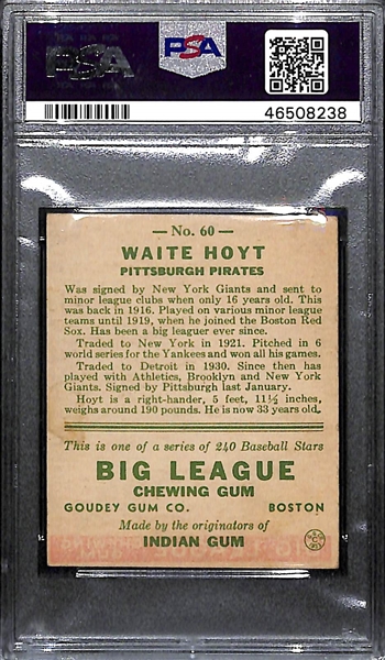 1933 Goudey Waite Hoyt (HOF) #60 PSA 5 (Autograph Grade 7) - Only 1 Graded Higher - Only 12 PSA/DNA Graded Examples - d. 1984