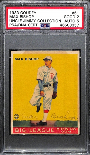 1933 Goudey Max Bishop #61 PSA 2 (Autograph Grade 5) - Only 1 Graded Higher - Only 4 PSA/DNA Graded Examples - d. 1984  