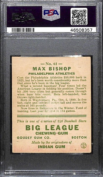 1933 Goudey Max Bishop #61 PSA 2 (Autograph Grade 5) - Only 1 Graded Higher - Only 4 PSA/DNA Graded Examples - d. 1984  