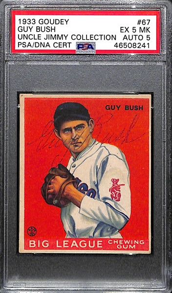 1933 Goudey Guy Bush #67 PSA 5 MK (Autograph Grade 5) - Pop 1 (Highest Grade of 16 PSA Examples) - d. 1985