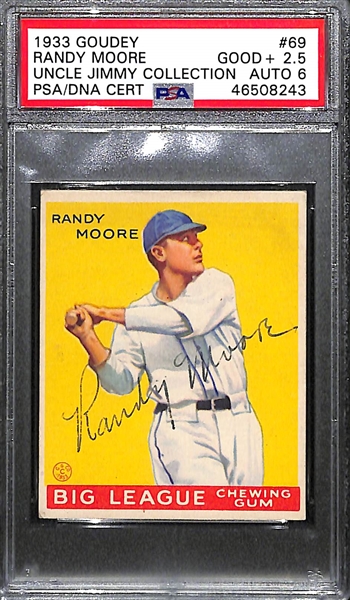 1933 Goudey Randy Moore #69 PSA 2.5 (Autograph Grade 6) - Only 1 Graded Higher - 7 PSA Examples - d. 1992