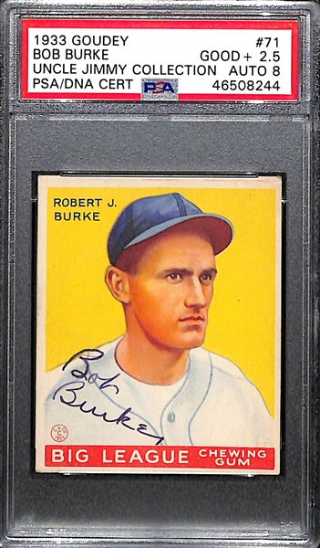 1933 Goudey Bob Burke #71 PSA 2.5 (Autograph Grade 8) - Pop 1 (Highest Graded of 3 PSA Examples) - d. 1971